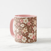 Roze bloemige koffiemok mok (Voorkant links)