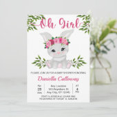 Roze bloemige konijn Baby Girl Baby Shower Kaart (Staand voorkant)