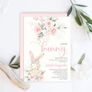Roze bloemige konijn baby shower meisje uitnodigin kaart