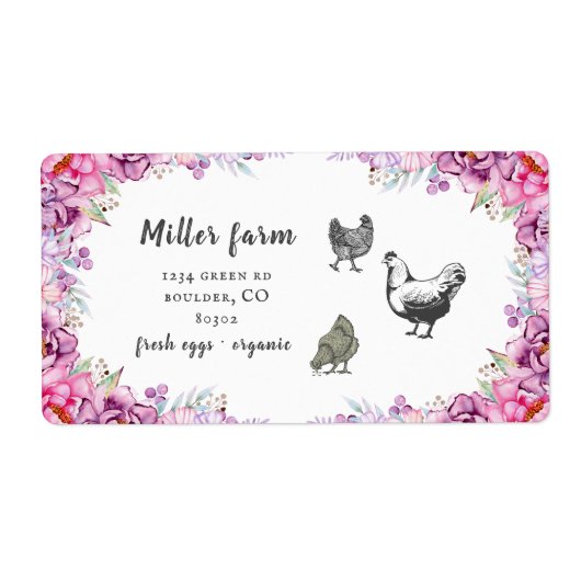 Roze Bloemige Landelijke Script Eierdoos Label (Voorkant)