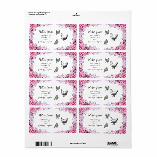 Roze Bloemige Landelijke Script Eierdoos Label (Full Sheet)