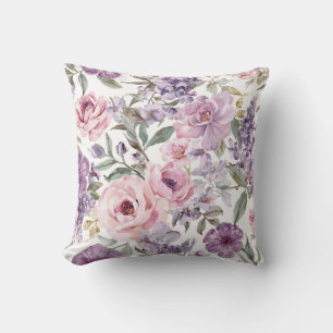 Roze Bloemige Lavendel Roos Aquarel Paarse Bloem Kussen