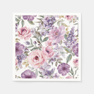 Roze Bloemige Lavendel Roos Aquarel Paarse Bloem Servet