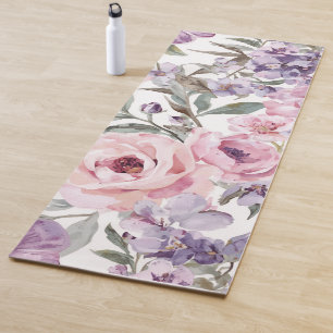 Roze Bloemige Lavendel Roos Waterverf Paarse Bloem Yogamat
