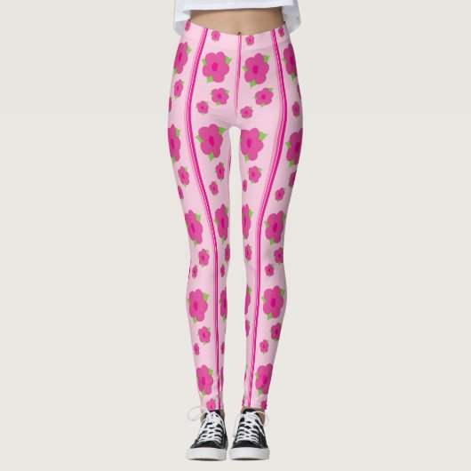 Roze bloemige Leggings (Voorkant)