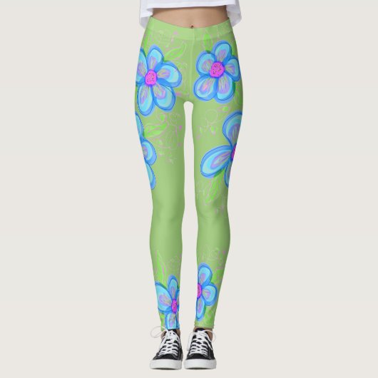 Roze bloemige Leggings (Voorkant)