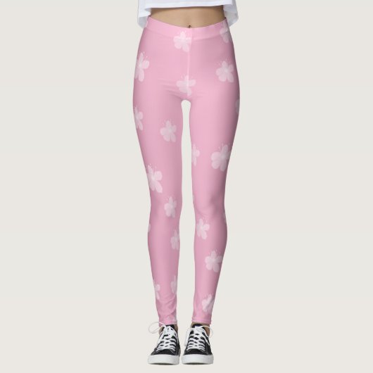  roze bloemige Leggings (Voorkant)