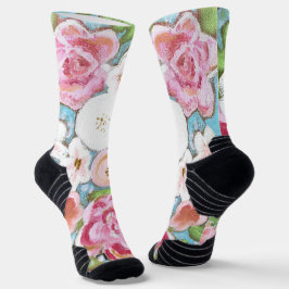 Roze bloemige lente bloeiende sokken