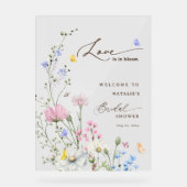 Roze bloemige liefde in bloeiende bruidsfeest bevr acryl bord (Voorkant)