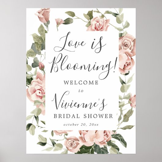 Roze Bloemige Love is Blooming Bruiloft Feest Sign Poster (Voorkant)
