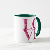 Roze bloemige LOVE Vierkant Mok (Voorkant rechts)