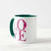 Roze bloemige LOVE Vierkant Mok (Voorkant links)