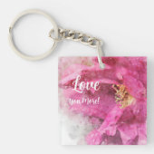 Roze bloemige Love You More Sleutelhanger (voorkant)