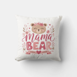 Roze Bloemige Mama Beer Botanische Illustratie Kussen
