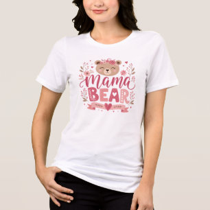 Roze Bloemige Mama Beer Botanische Illustratie Tri-Blend Shirt