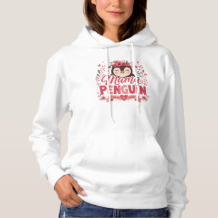 Roze bloemige Mama Pinguïn Moederschap Illustratie Hoodie