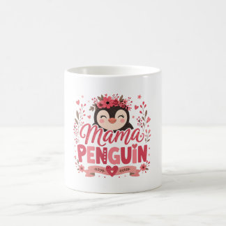 Roze bloemige Mama Pinguïn Moederschap Illustratie Koffiemok