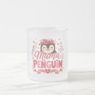 Roze bloemige Mama Pinguïn Moederschap Illustratie Matglas Koffiemok