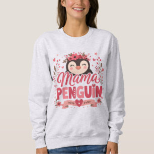 Roze bloemige Mama Pinguïn Moederschap Illustratie Trui