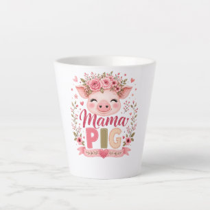 Roze Bloemige Mama Varken Schattig Boerderijdier M Latte Mok
