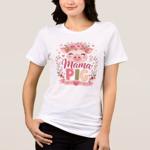 Roze Bloemige Mama Varken Schattig Boerderijdier M Tri-Blend Shirt