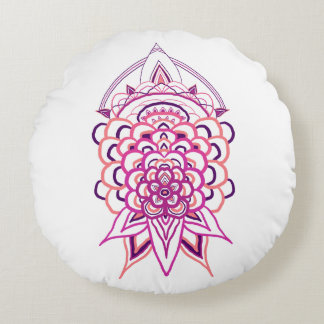 Roze bloemige mandala ronde kussensloop | Esthetis Rond Kussen