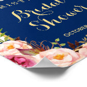 Roze bloemige marineblauwe strepen bruiloftsborrel poster (Hoek)