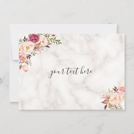 Roze bloemige marmer bruiloft theepartij bedankje bedankkaart (Achterkant)