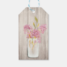 Roze bloemige Mason-pot rustieke cadeautags Cadeaulabel