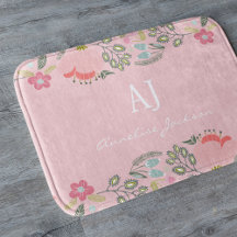 Roze bloemige meisjesachtige monogram naam geperso
