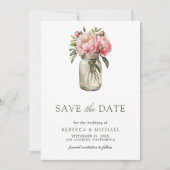 Roze Bloemige Metselaars Pot Foto Bruiloft Save The Date (Voorkant)