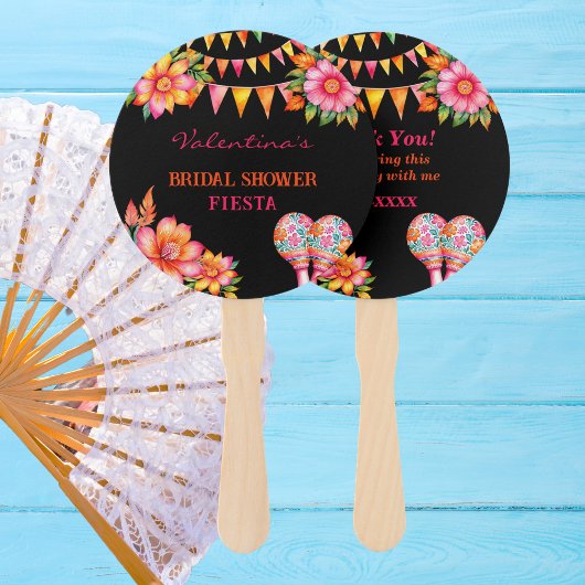 Roze Bloemige Mexicaanse Bruiloftsfeest Bruidsfees Handwaaier