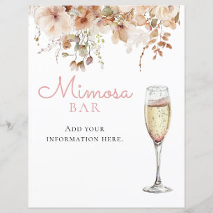 Roze bloemige Mimosa Bar champagne menukaart bord