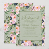 Roze Bloemige Mintgroene Pensioen Kaart (Voorkant / Achterkant)