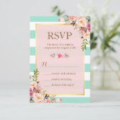 Roze bloemige mintgroene witte strepen RSVP (Staand voorkant)