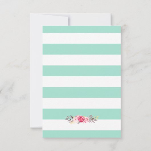 Roze bloemige mintgroene witte strepen RSVP (Achterkant)