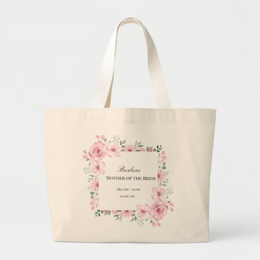 Roze bloemige moeder van de bruid grote tote bag (Voorkant)