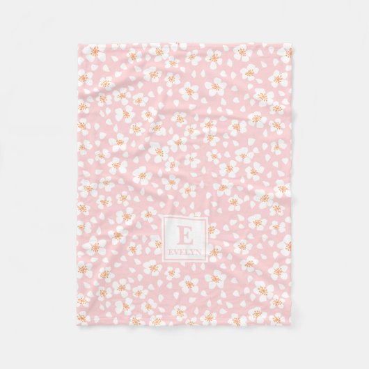 Roze bloemige monogram aangepaste deken voor meisj (Voorkant)