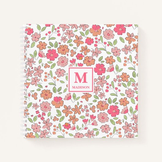 Roze Bloemige Monogram Notitieboek Journaal (Voorkant)