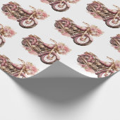 Roze Bloemige Motorfiets Verjaardag Cadeaupapier (Hoek)