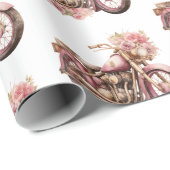 Roze Bloemige Motorfiets Verjaardag Cadeaupapier (Rol Hoek)