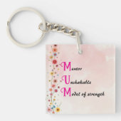 Roze bloemige MUM-acroniem Moederdag Sleutelhanger (voorkant)