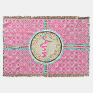 Roze & Bloemige Naamlabel & Lint Deken