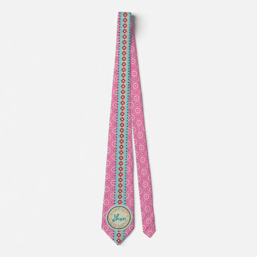 Roze & Bloemige Naamlabel & Lint Stropdas (Voorkant)