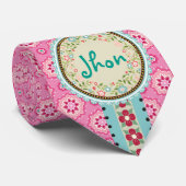 Roze & Bloemige Naamlabel & Lint Stropdas (Opgerold)