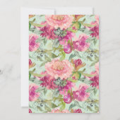 Roze bloemige neo mintgroene bruiloftsborrel kaart (Achterkant)