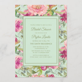 Roze bloemige neo mintgroene bruiloftsborrel kaart