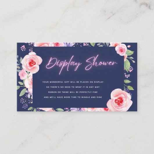 Roze bloemige & neon bruidsfeest weergave Douche Informatiekaartje (Voorkant)