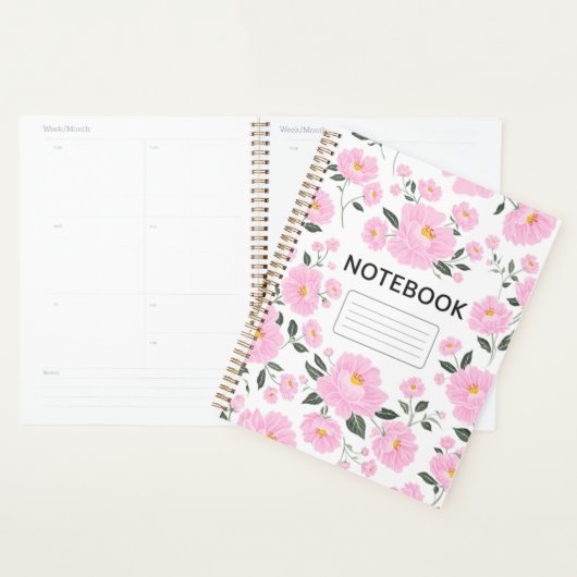 Roze bloemige notebookhoes | Elegante roos bloem Planner (Display)