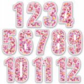 Roze Bloemige Nummers 12 Maanden Sticker (Voorkant)